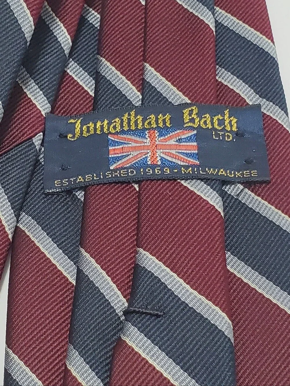 Jonathan Bach Men's Silk Neck Tie Maroon & Blue Stripe Pattern 55x3